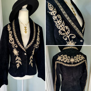 New Women’s Cripple Creek Black Leather Jacket Blazer Beading jewels Size M